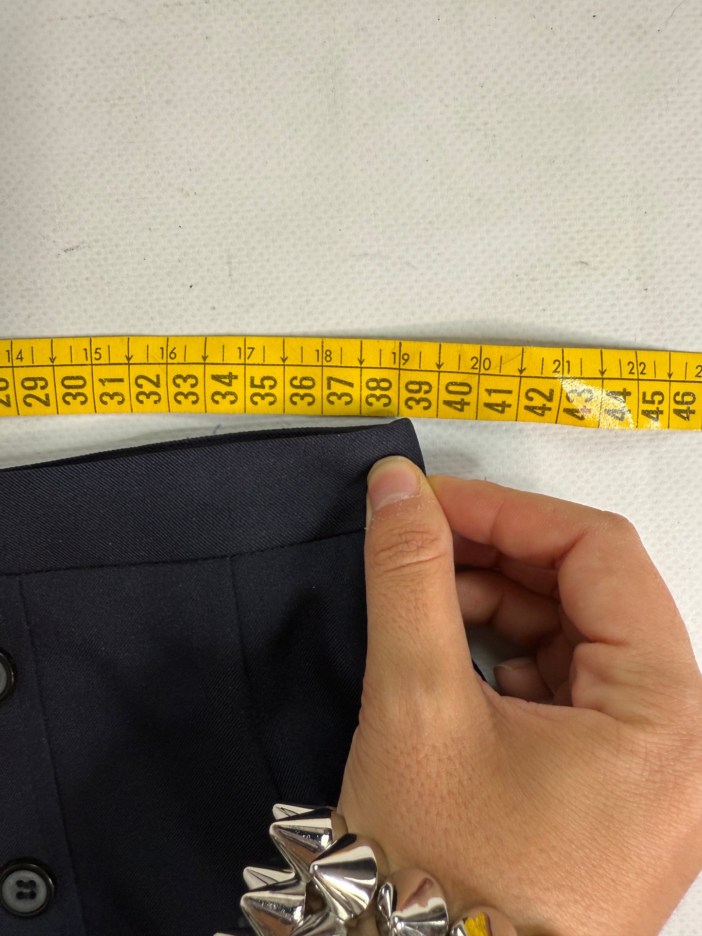 Navy office siren mini skirt button details