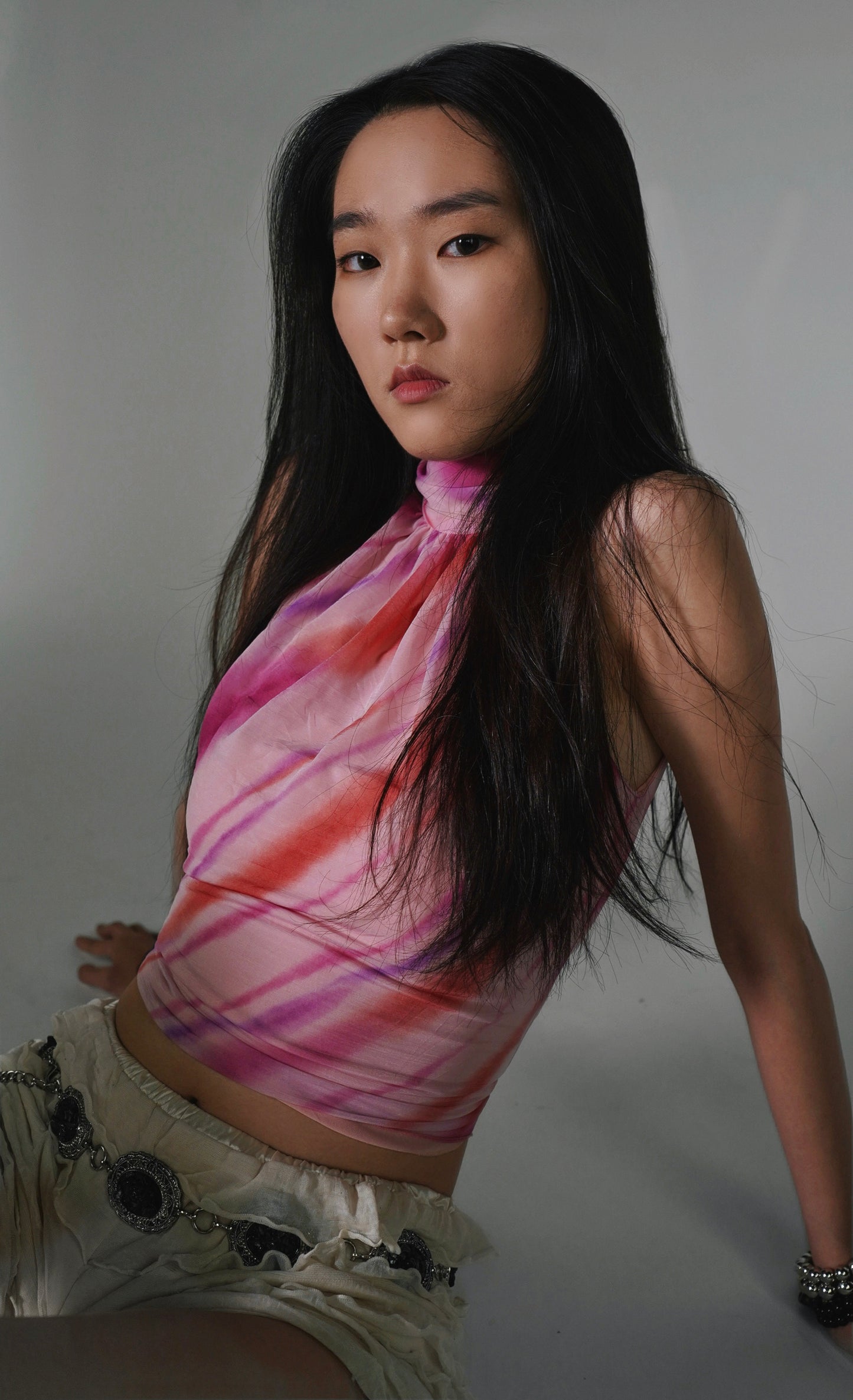 Vintage Y2K summer pink striped halter top