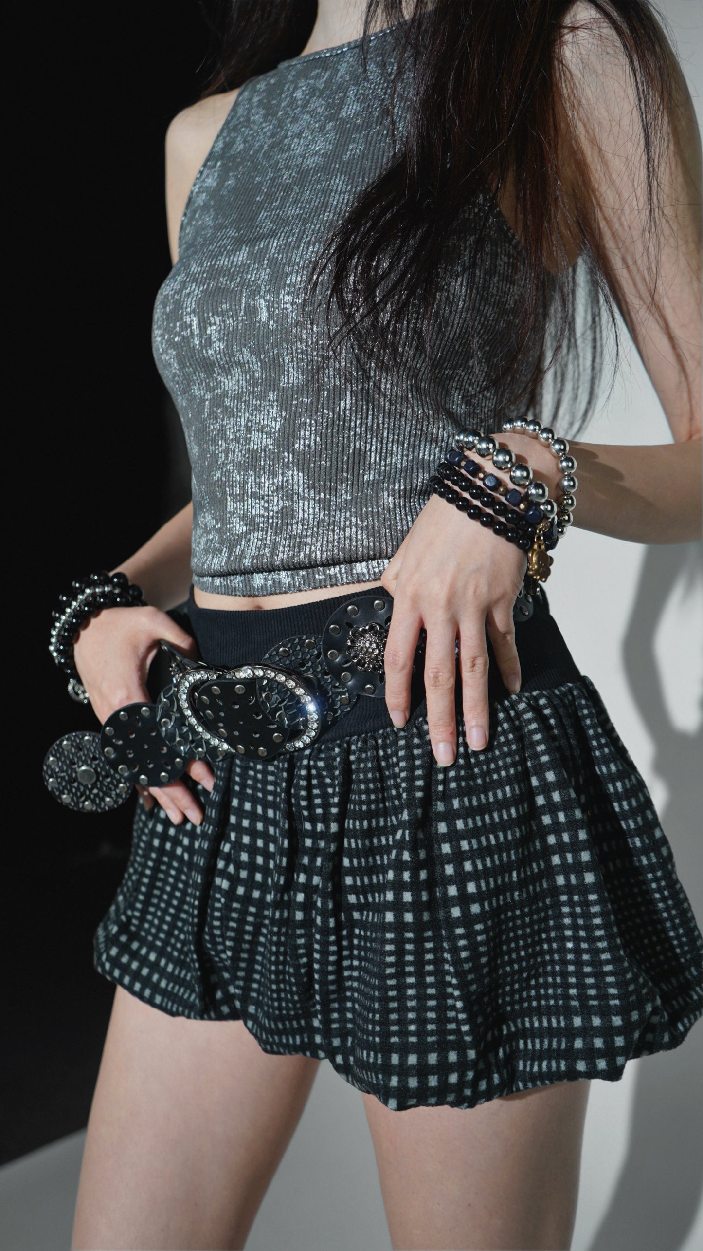 Y2K balloon mini skirt plaid