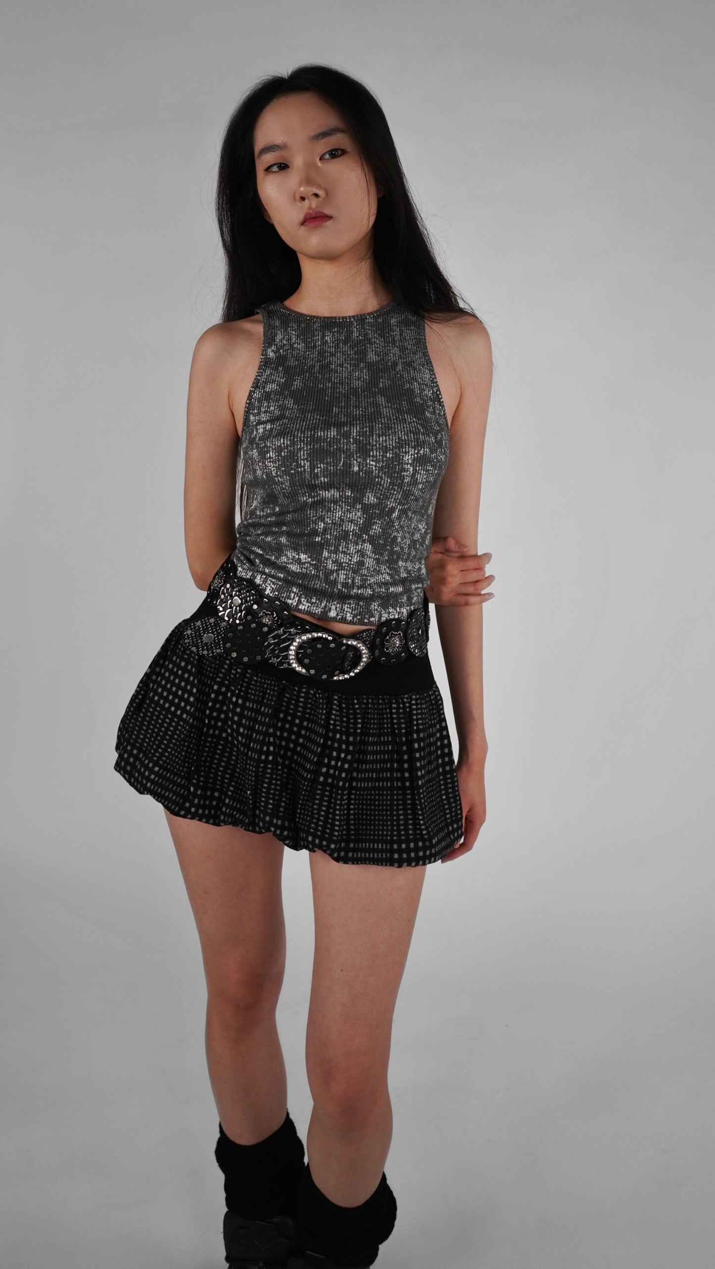 Y2K balloon mini skirt plaid