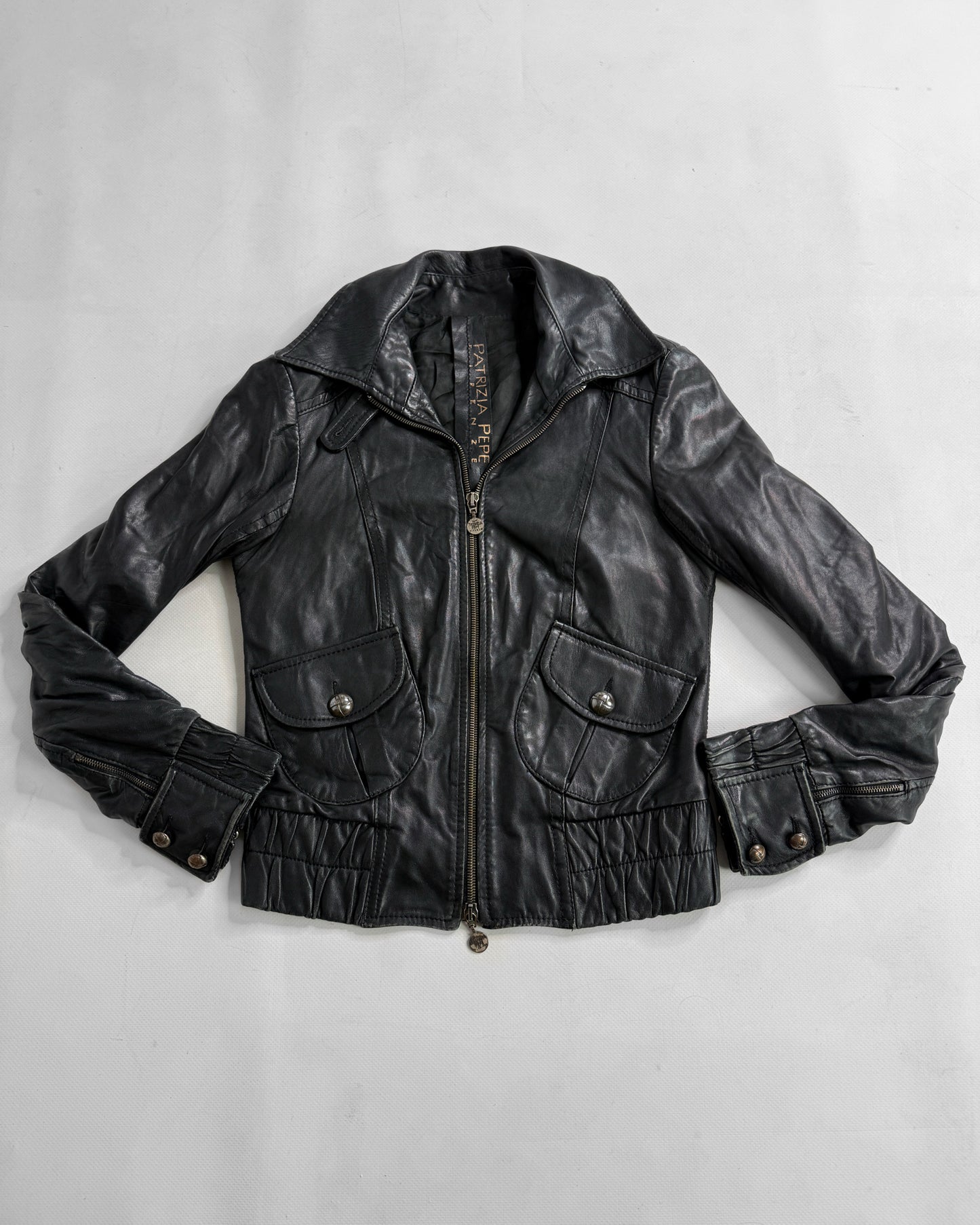 Vintage black leather biker