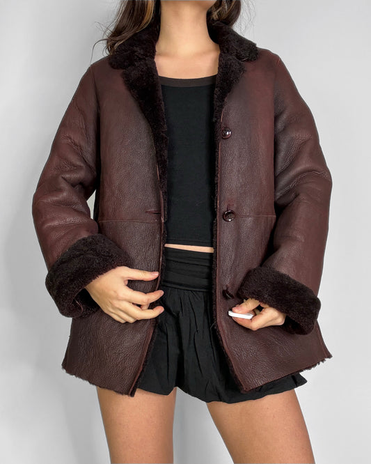 2000s leather furry coat