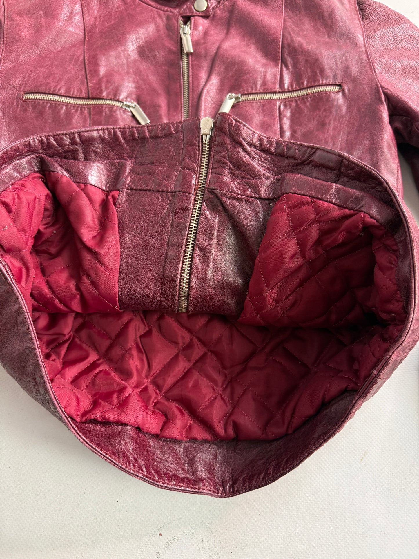 2000s burgundy leather Biker