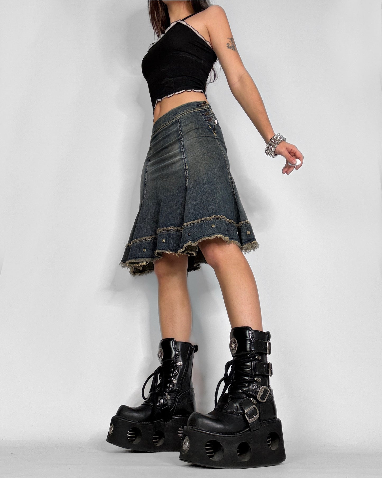 Vintage denim midi skirt