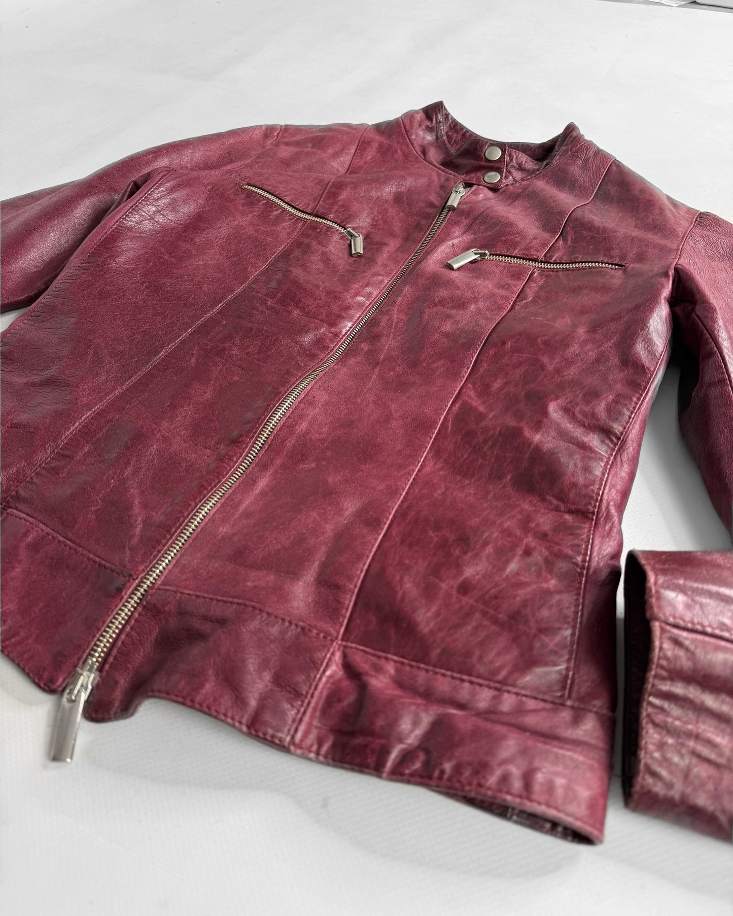2000s burgundy leather Biker