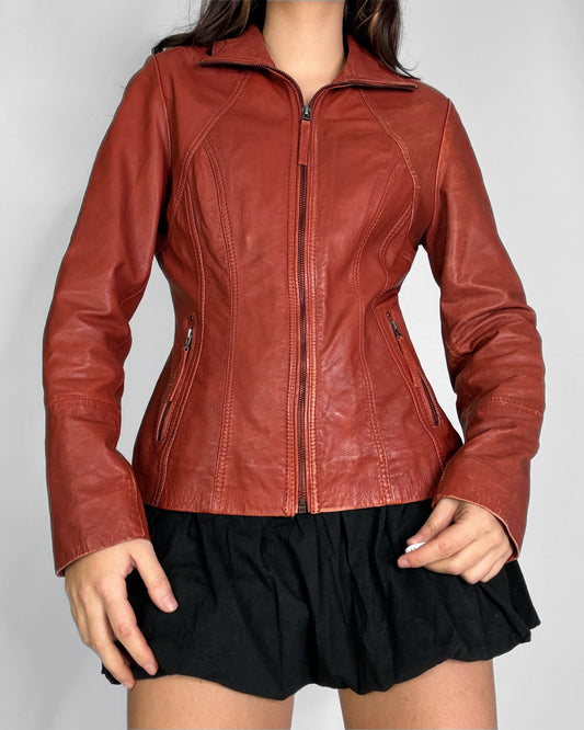 2000s red leather biker