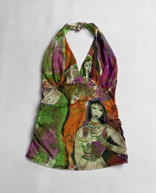 2000s graphic mesh halter top