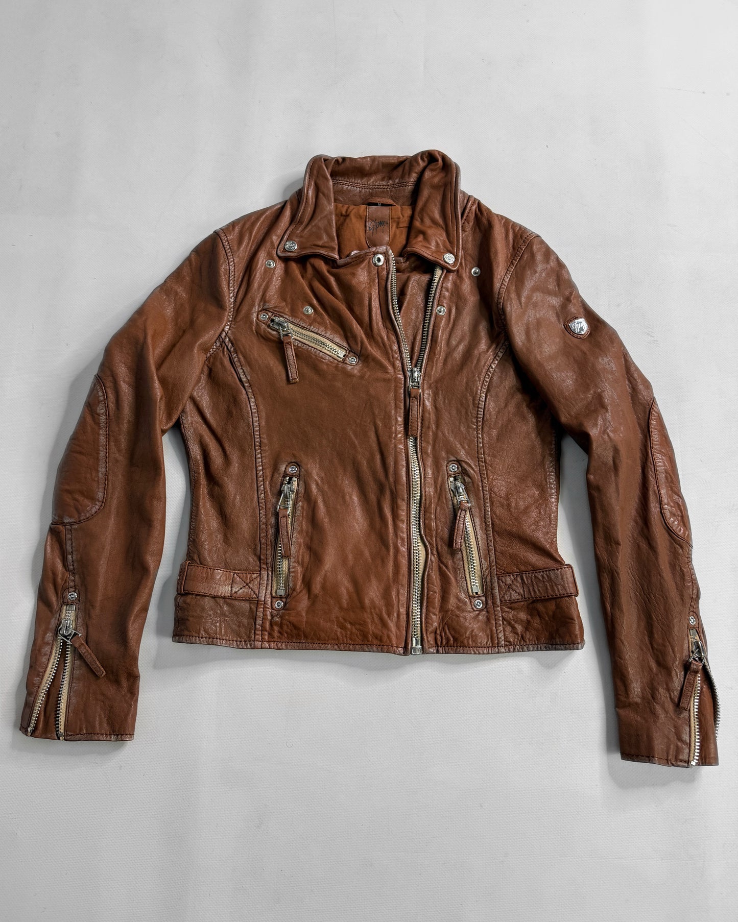 Vintage brown leather biker