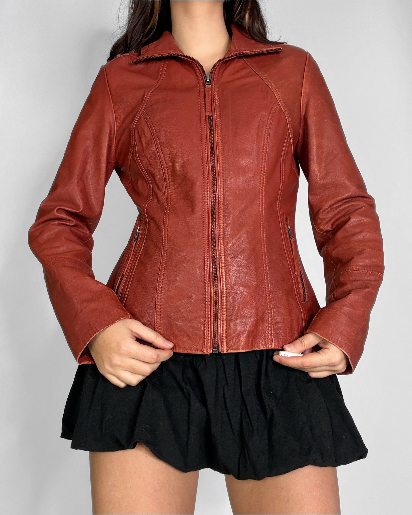 2000s red leather biker