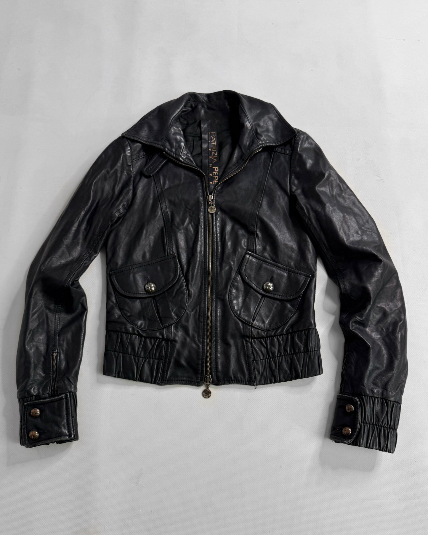 Vintage black leather biker