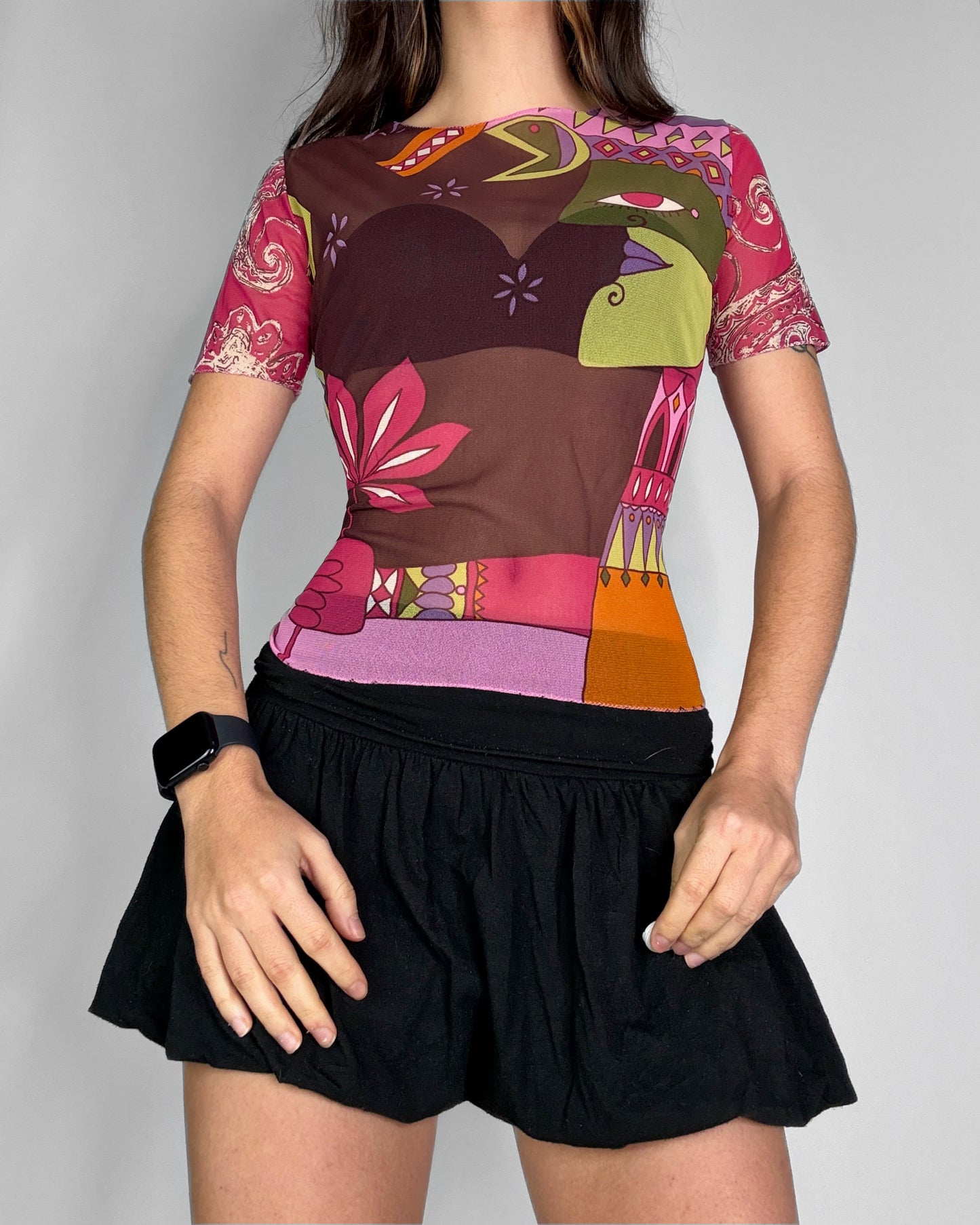 Vintage 2000s graphic mesh top
