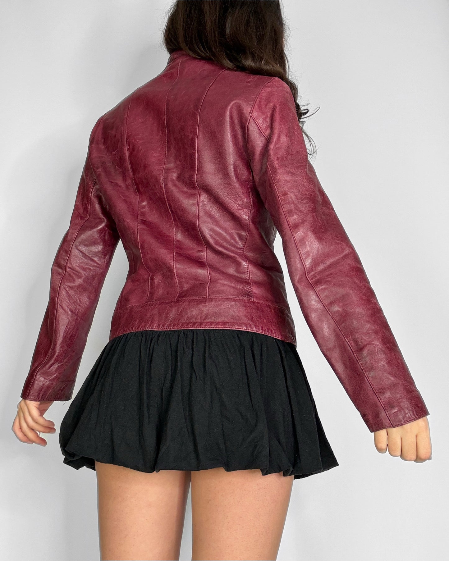 2000s burgundy leather Biker