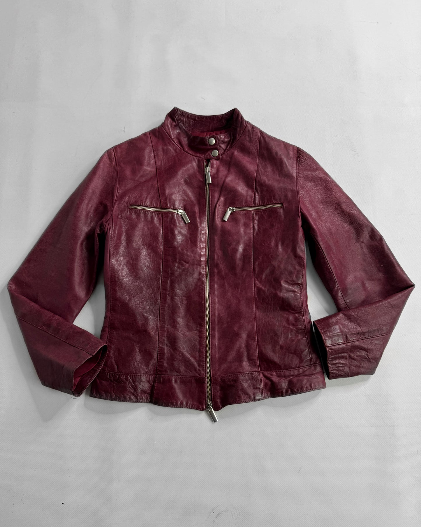 2000s burgundy leather Biker