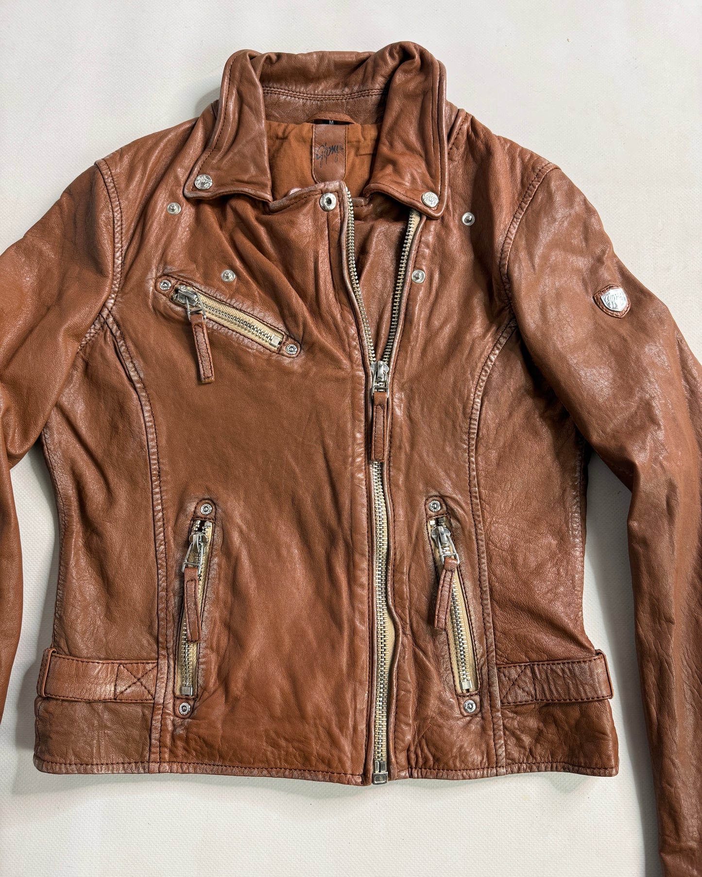Vintage brown leather biker