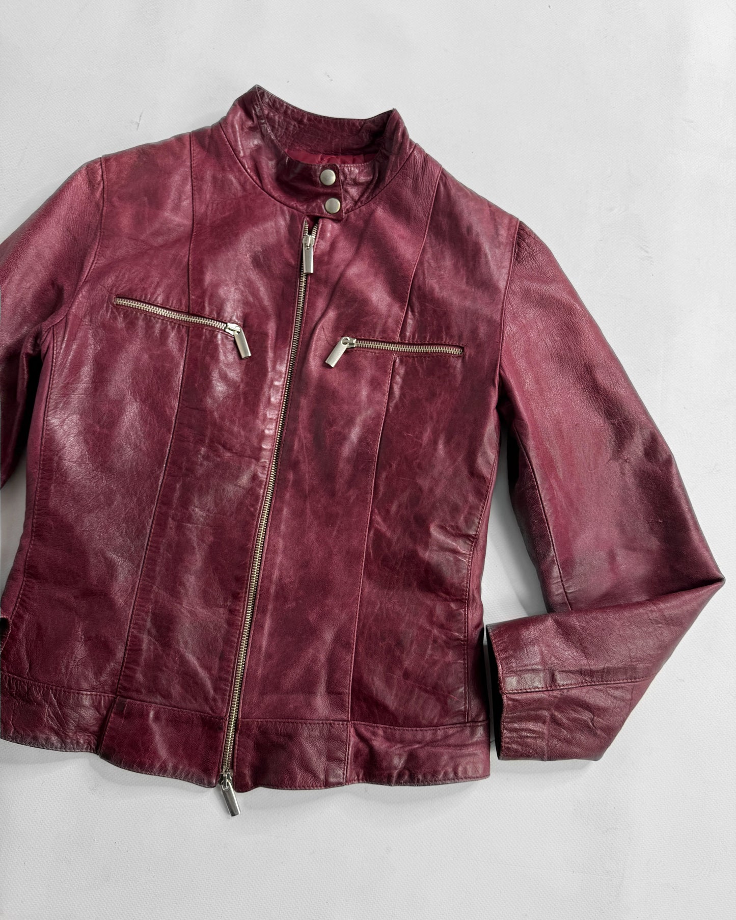 2000s burgundy leather Biker