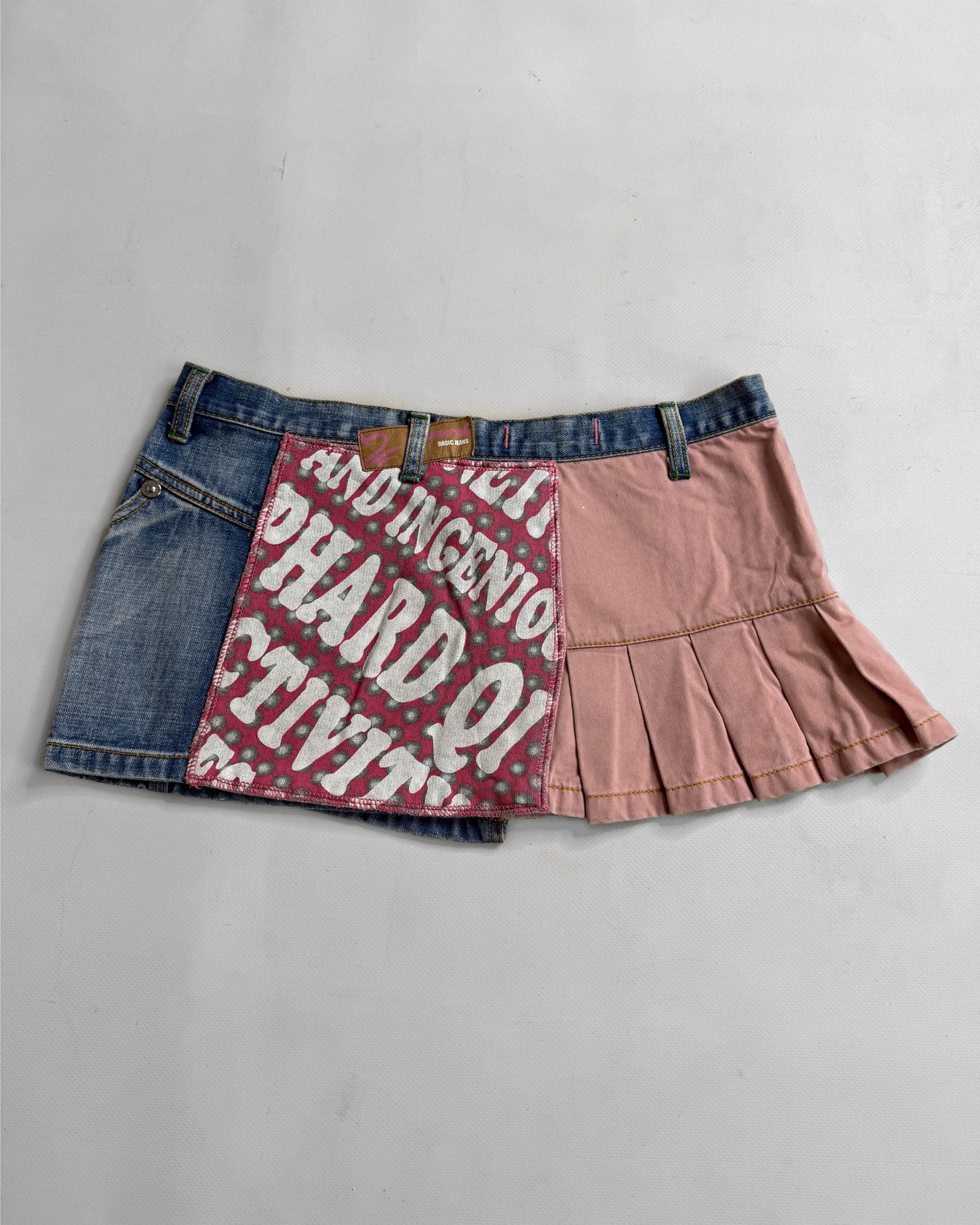 2000s graphic denim mini skirt