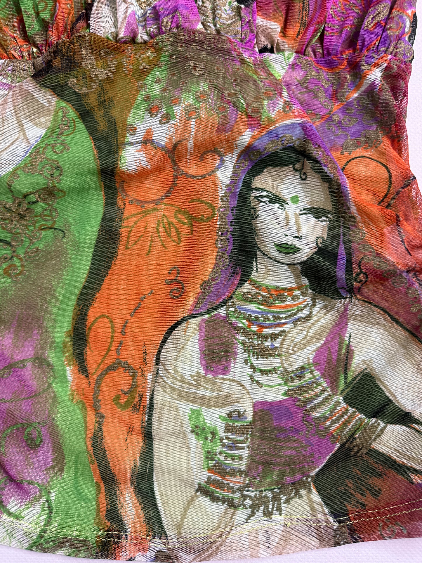 2000s graphic mesh halter top