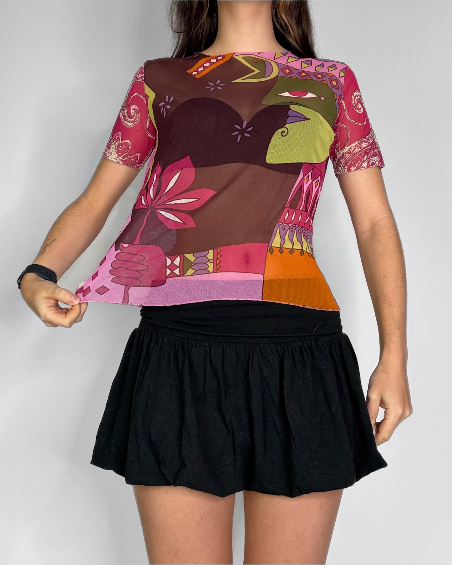 Vintage 2000s graphic mesh top