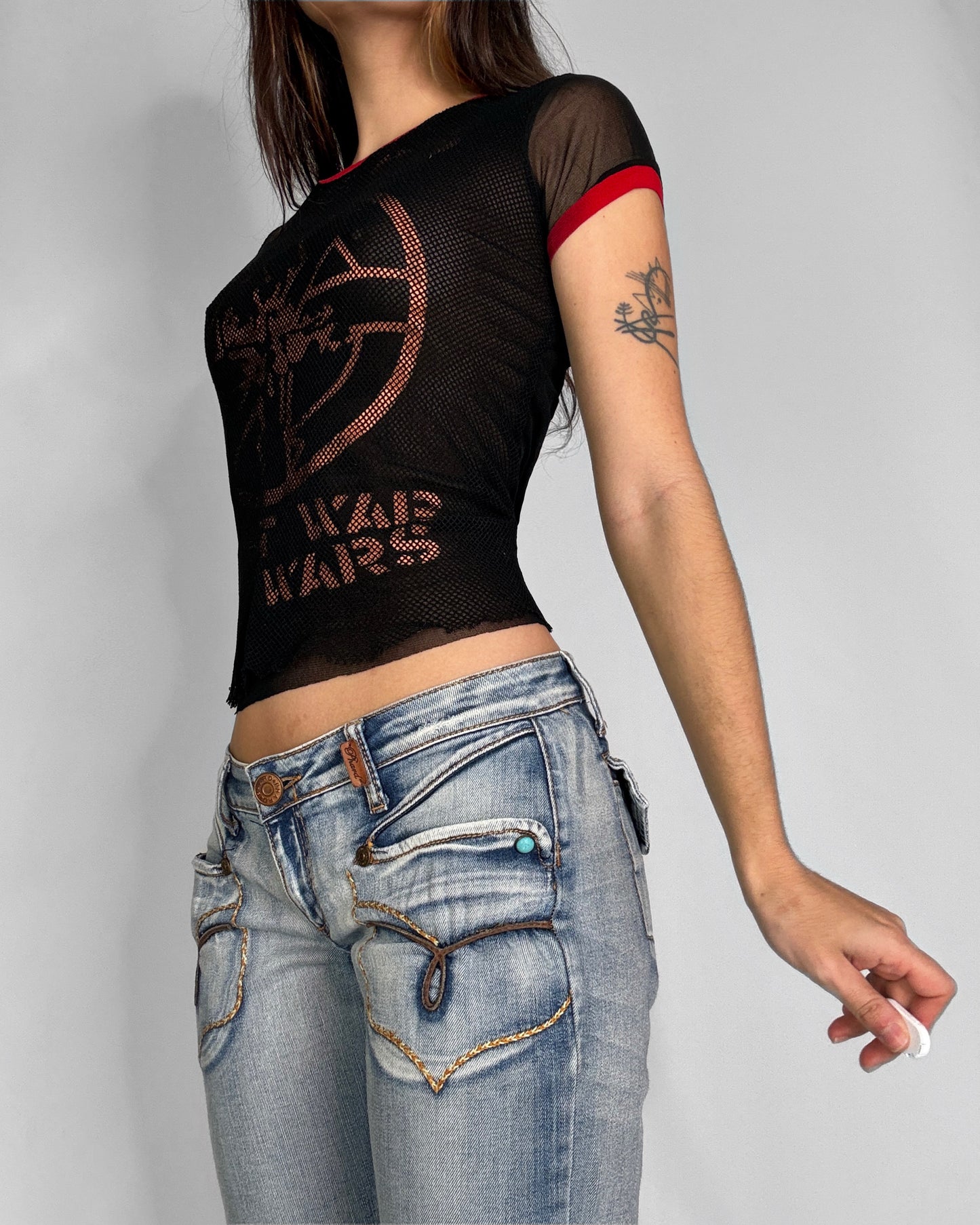Vintage Y2K fishnet baby tee