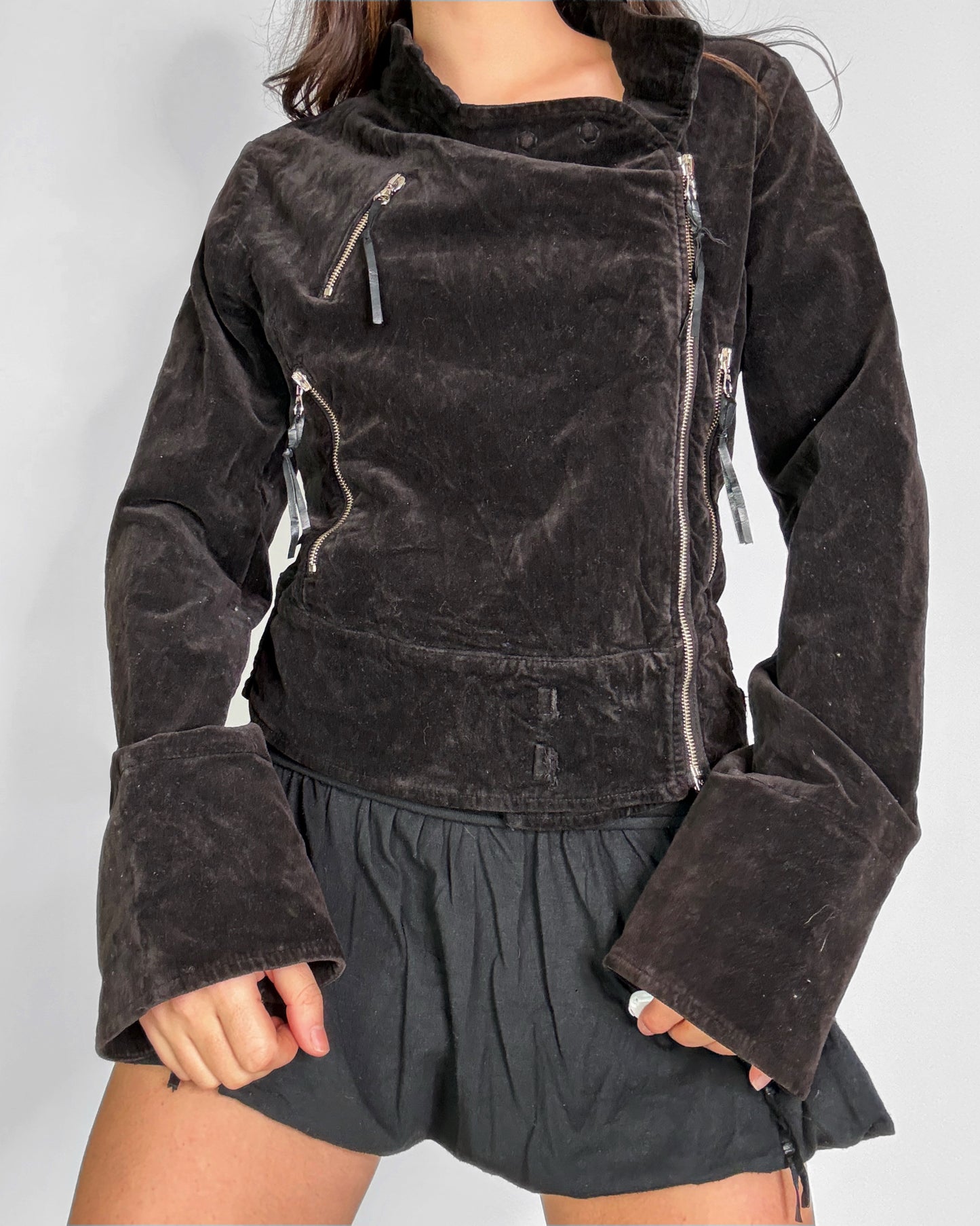 2000s brown corduroy Biker