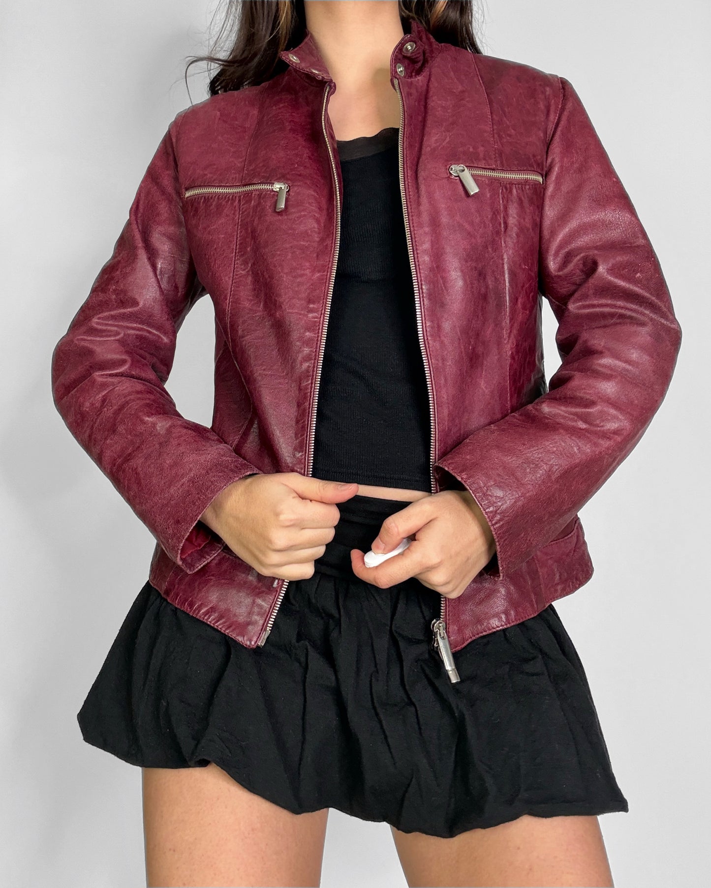 2000s burgundy leather Biker