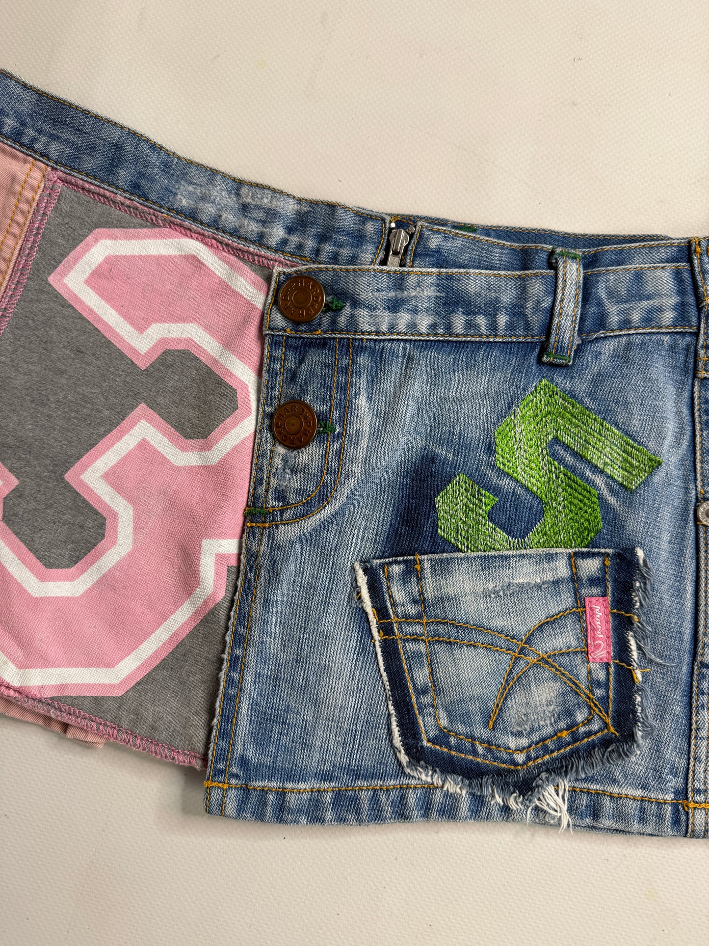2000s graphic denim mini skirt