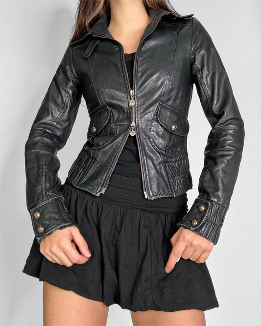 Vintage black leather biker