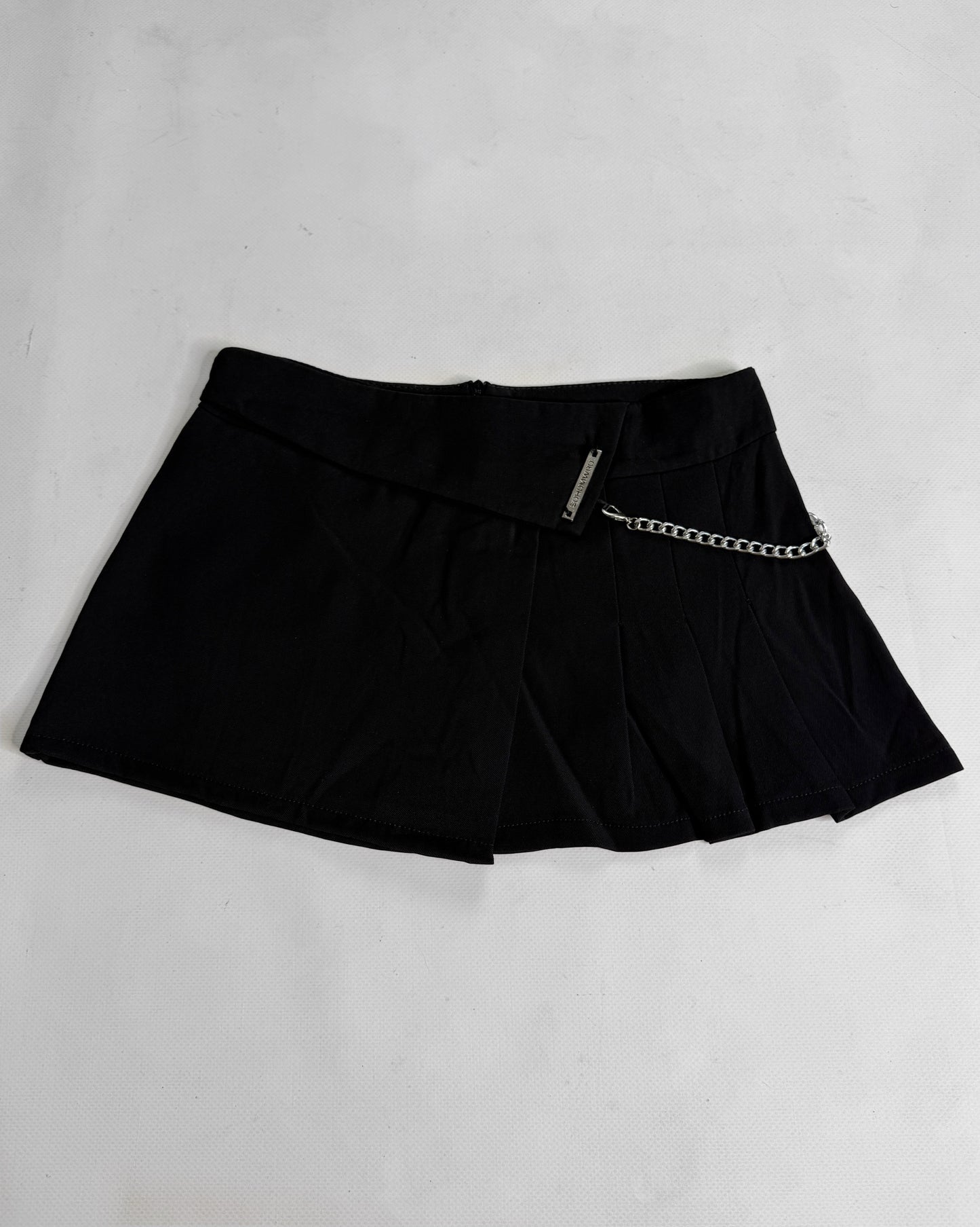 Black office siren mini skirt with chain details
