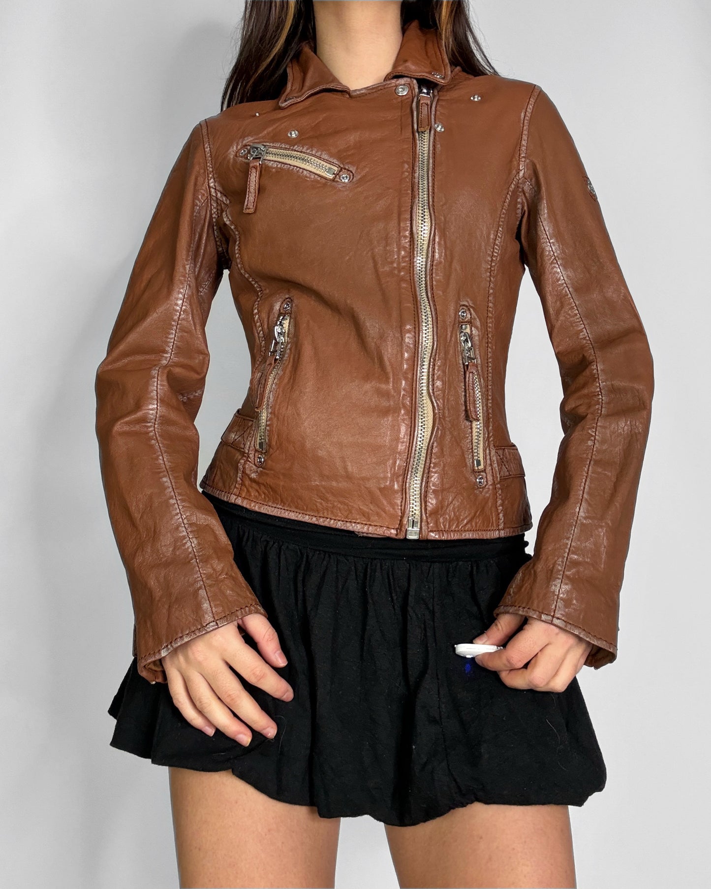 Vintage brown leather biker