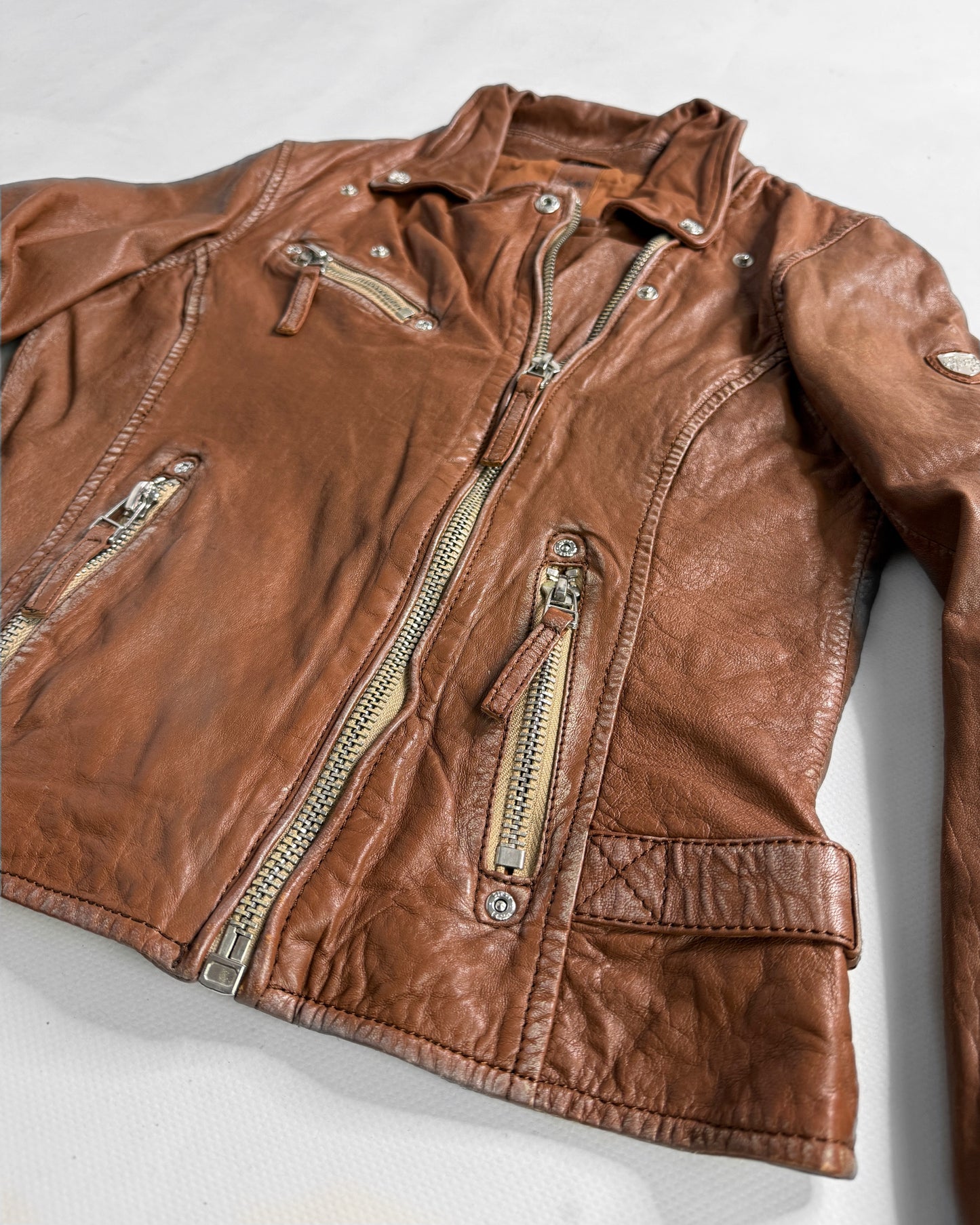 Vintage brown leather biker