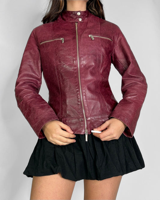 2000s burgundy leather Biker