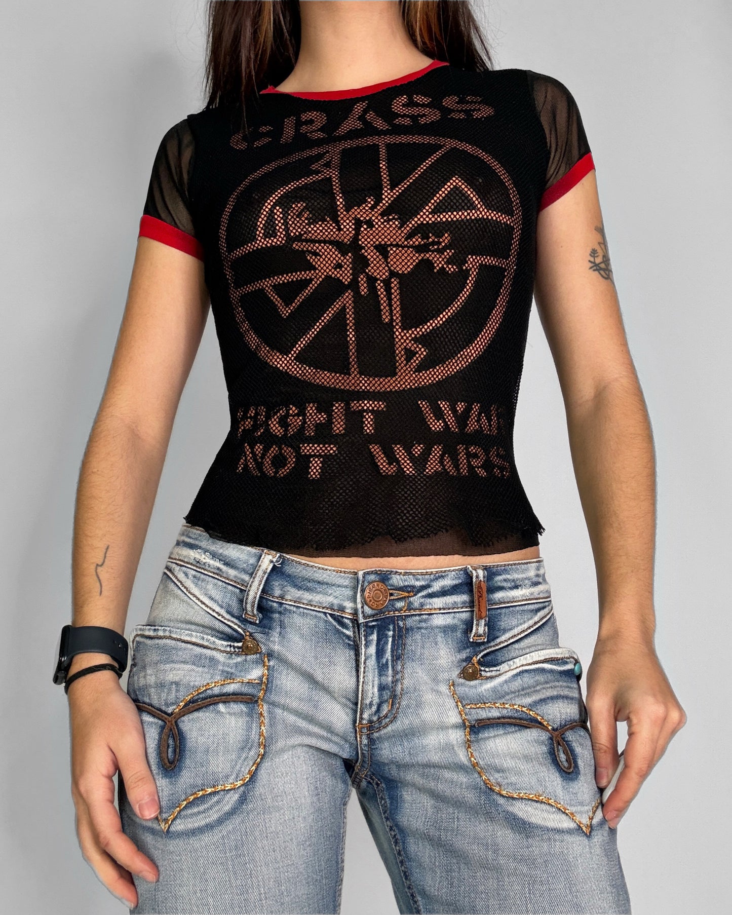 Vintage Y2K fishnet baby tee