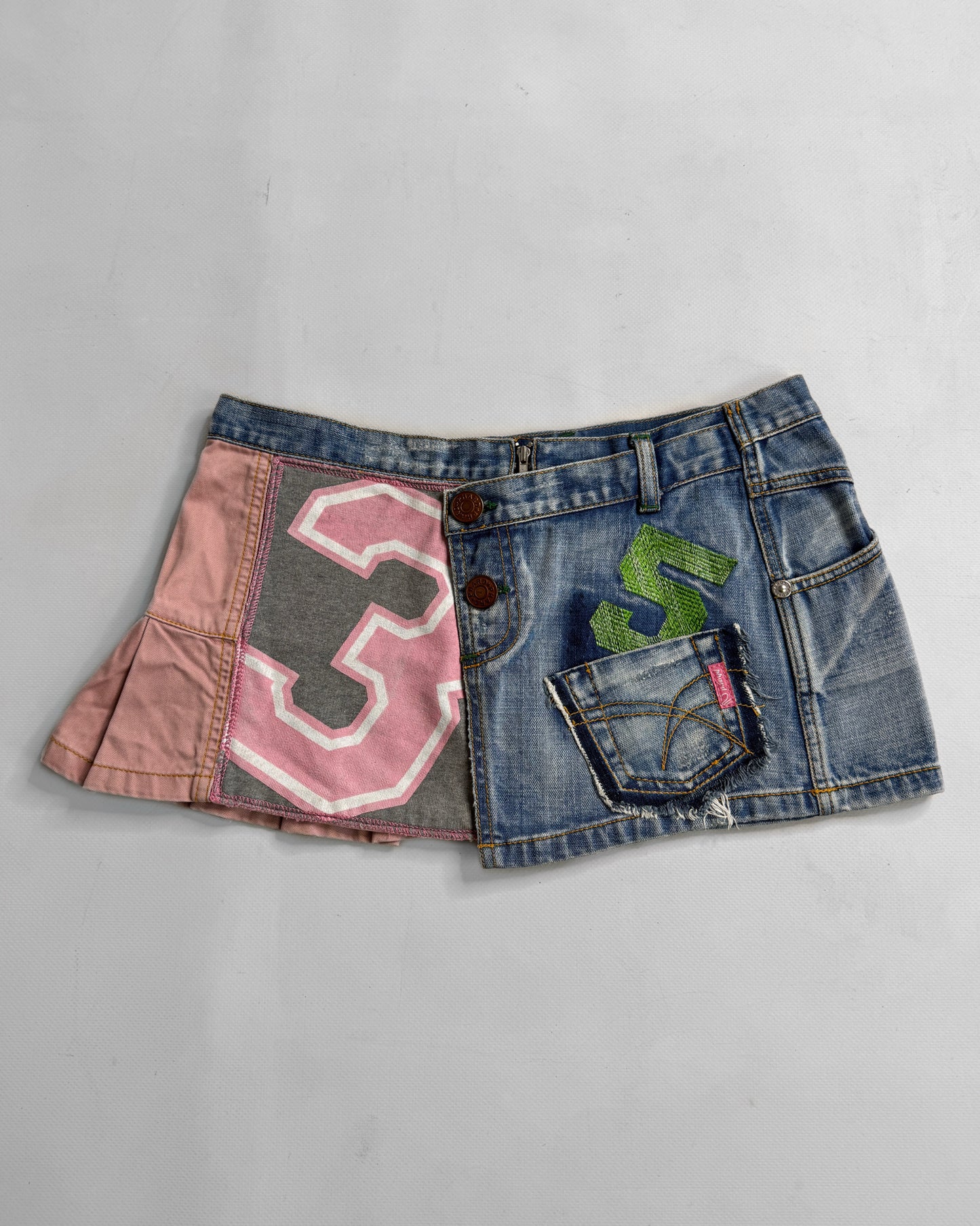 2000s graphic denim mini skirt