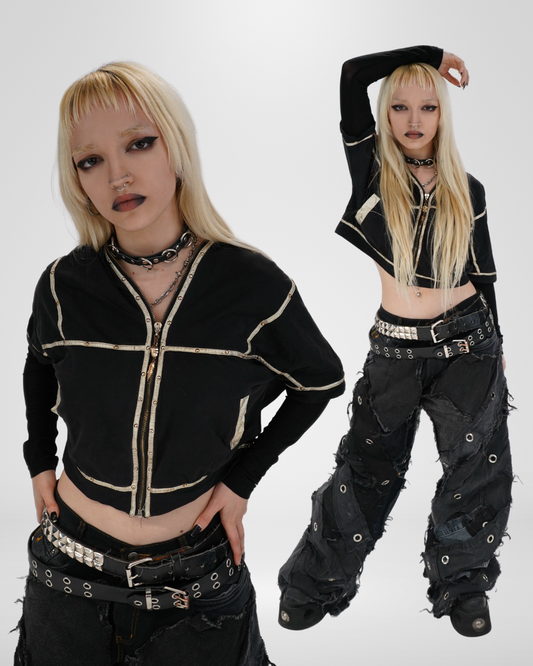 Y2K cyber grunge zip up hoodie
