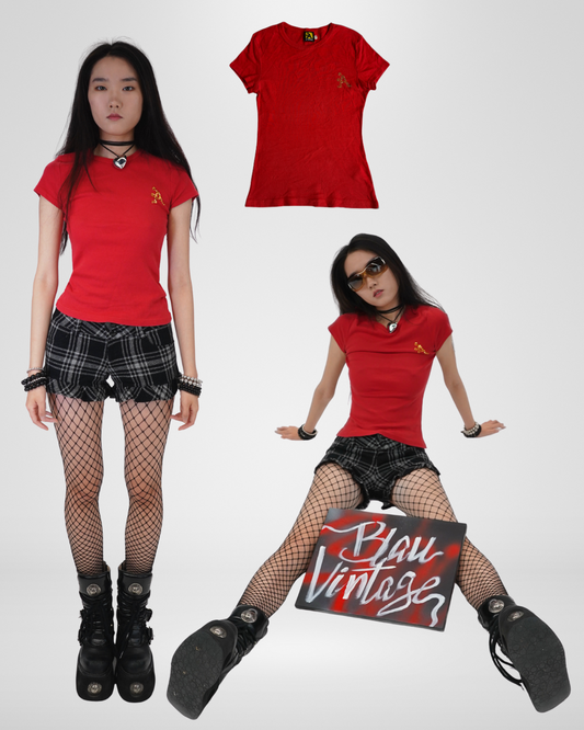 Y2K vintage red fitted baby tee