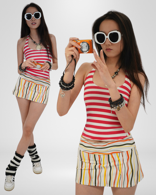 Vintage 2000s Striped halter top nautical style
