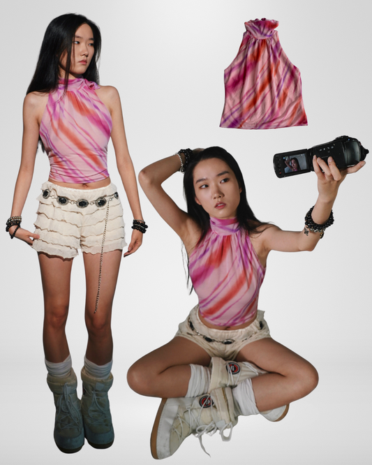 Vintage Y2K summer pink striped halter top