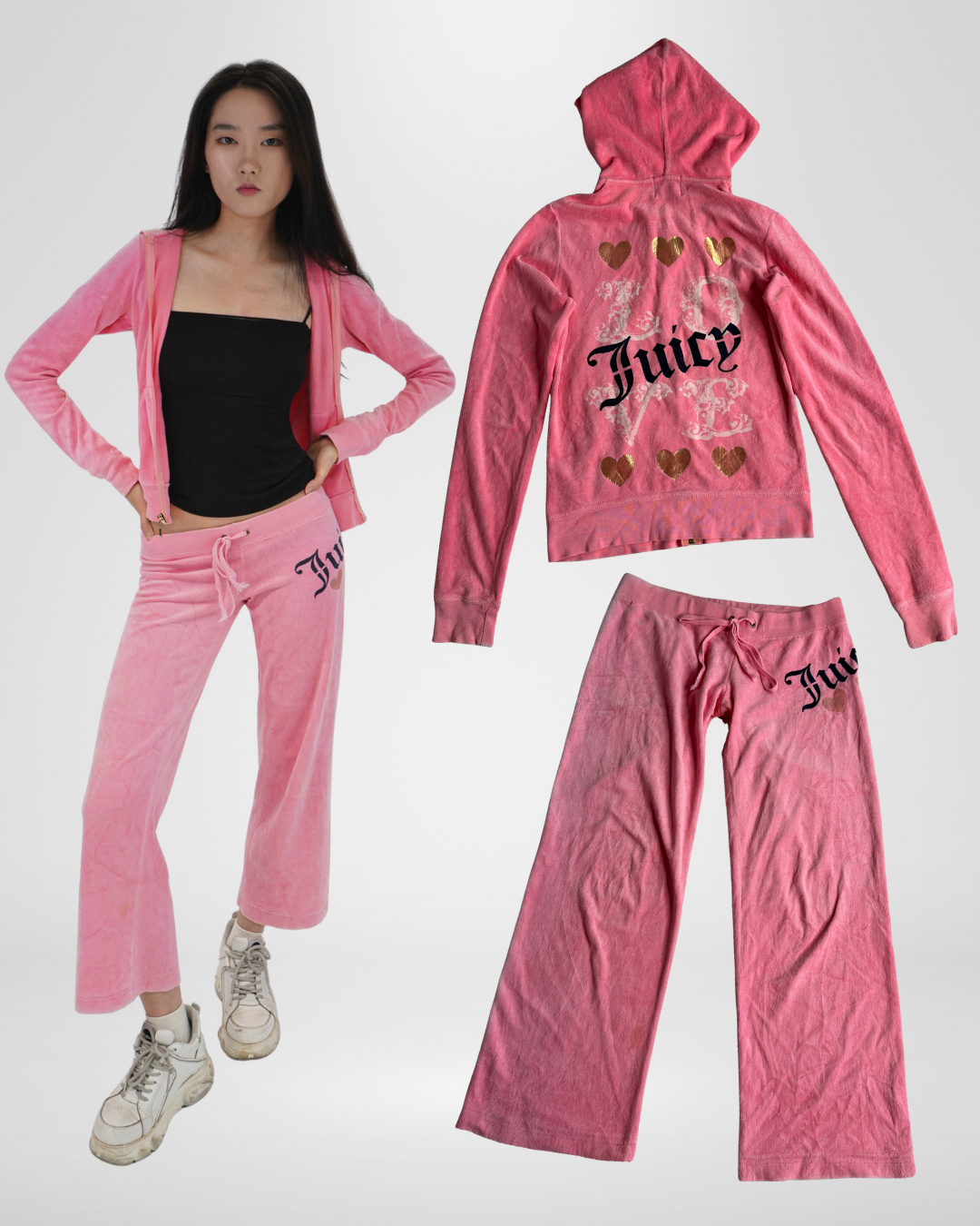 Black Juicy Couture 2000s Pink Velour Tracksuit