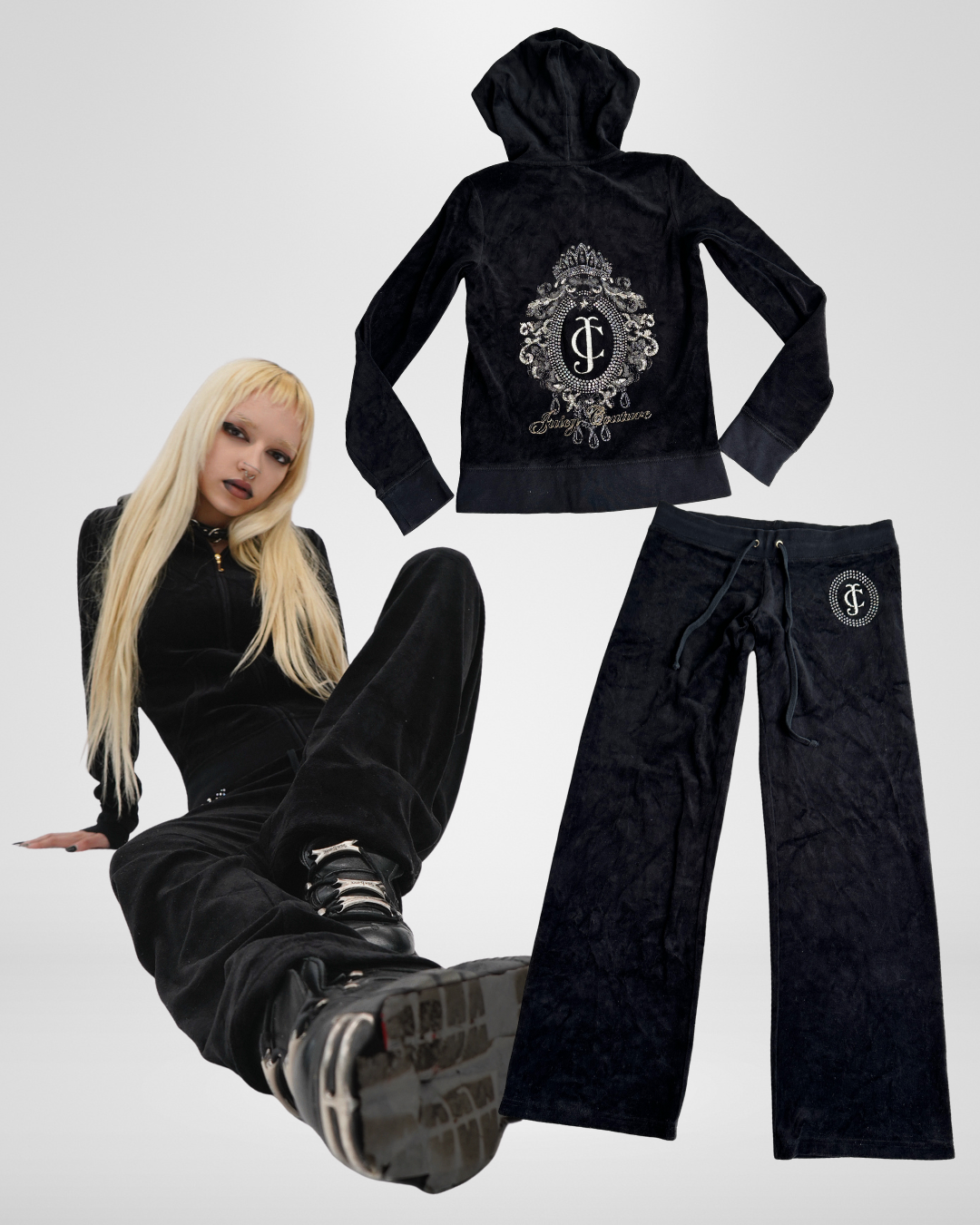 Black Juicy Couture 2000s Velour Tracksuit